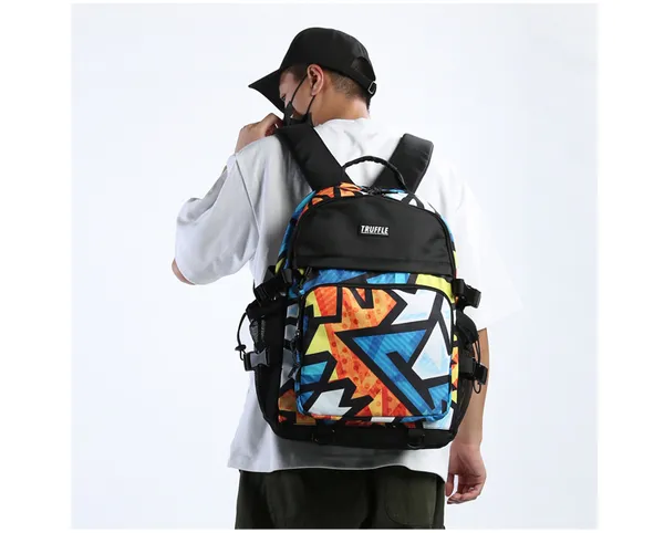 TRUFFLE Graffiti Printed Sports Waterproof Soft School Collage Trendy Hip-Hop Backpack With 16" Laptop Storage Capacity For Men Unisex T2289M